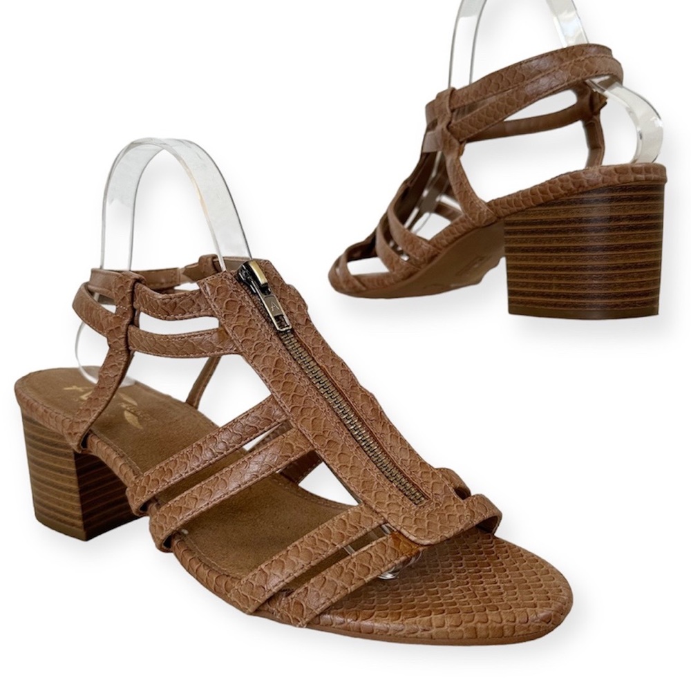 Gladiator Block Chunky Heel Sandals Boho Mid Range A2 by Aerosoles Beige Size 10